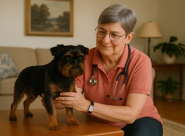 HTierheilpraktikerin bei der Vorsorgeuntersuchung eines Hundes