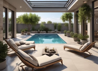 an empty swimming pool in a residential area