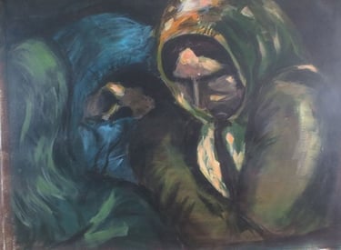 Twee zigeunerinnen, acryl op papier