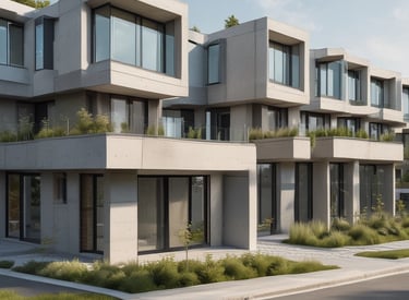 Row houses in a peaceful neighborhood with modern design.