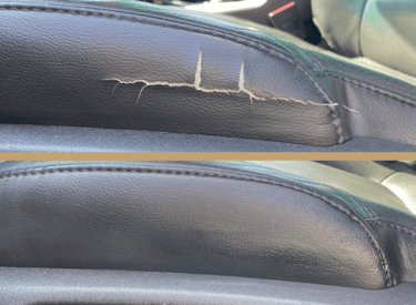 vinyl car seat cut before and after repair