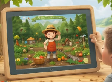 A group of people engaged in a gardening activity, with various potted plants and gardening tools arranged on a table. One person is tending to a plant in a terracotta pot, while others are interacting or observing in a greenery-filled space.