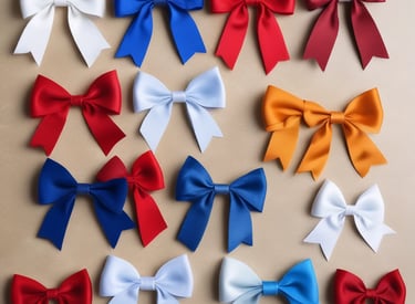 A colorful assortment of handmade hair accessories displayed creatively.