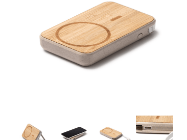 bateria externa fabrica en bambú y con fibra de trigo