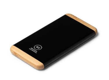 batería externa de aluminio y detalles en bambú