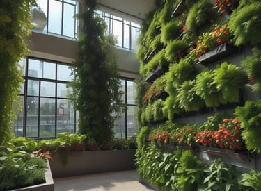 a long row of plants in a greenhouse