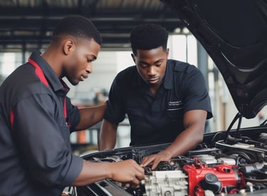 A mechanic checking the engine of a vehicle.
