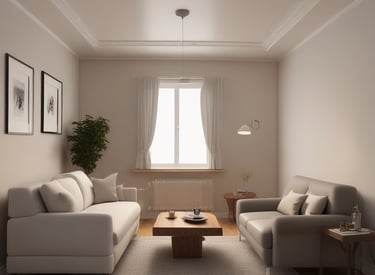 A serene therapist's office with soft lighting and comfortable seating.