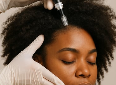 Institut De Leonne, une femme noire en pleine séance de Hairneedling