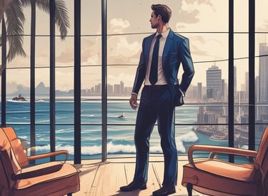 A green card with rounded corners features a prominent red play button symbol in the center, set against a plain brown textured background.