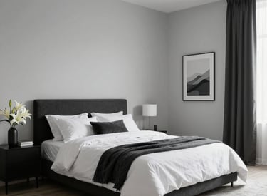 A serene, sunlit luxury bedroom with crisp white linens and immaculate surfaces.