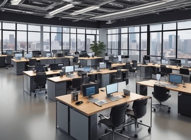 A modern office environment showcasing technology solutions.