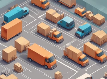 A logistics operation with delivery trucks and software systems.