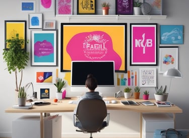 An array of printed materials including brochures and business cards.