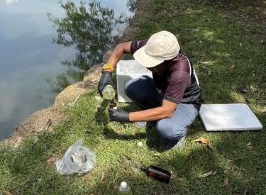 NATURETECH team analyzing fish bioaccumulation and water for heavy metal contamination.