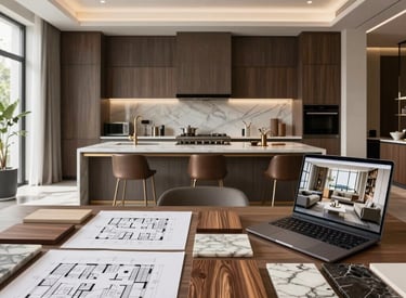 A sleek, modern bespoke kitchen with a large island and integrated lighting.