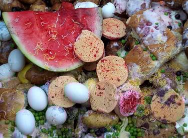 Watermlon, eggs, cookies, compost