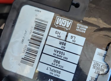 A battery that was installed in West Des Moines by Fast T's Mobile Battery Technician