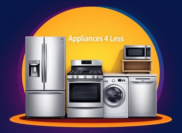 Home appliances - Refrigerator, Stove, Microwave, Washer and Dryer.