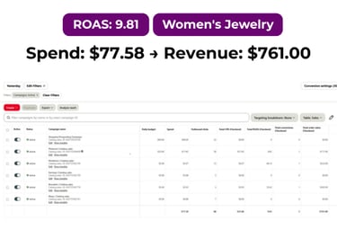 Pinterest analytics for jewelry store campaign driving strong conversions