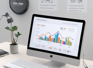 A modern app development workspace with computers and design tools.