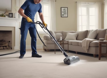A professional cleaner using a steam machine on a vibrant carpet.