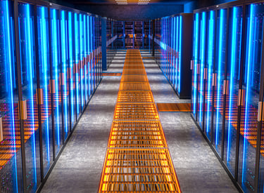 hallway in data centre with servers