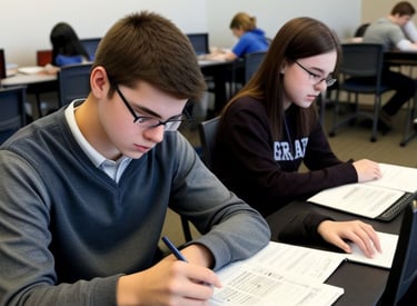 two students taking the PSAT in school