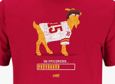 a goat in a red shirt with a goat in the middle of it