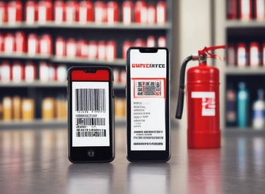 A hand is holding a smartphone displaying a website with the header 'LE SOLUZIONI'. The smartphone screen shows a section with an image of a person and text underneath. The background is a wooden table surface.