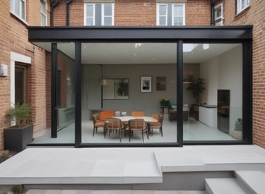 A freshly completed family home with warm brickwork and large windows.