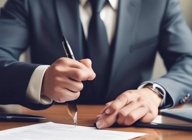 A professional lawyer consulting with a client in an office.