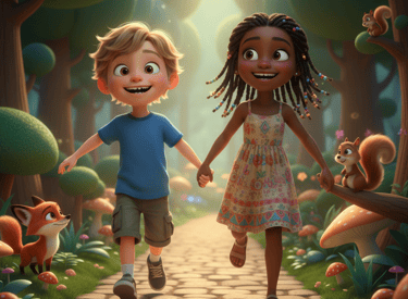 due giovani corrono assieme felici