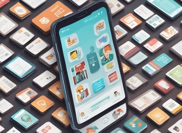 A web page featuring a promotional message about creating mobile apps from data. The headline text emphasizes transforming data into beautiful, powerful mobile applications. Below the headline, there is an image of a smartphone interface displaying app previews with a toolbar and menu options. The user interface is sleek and modern with a soft pastel background gradient.