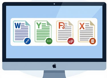 a computer monitor screen with office programs sybols