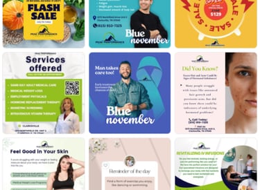 a variety of promotional flyers for a business