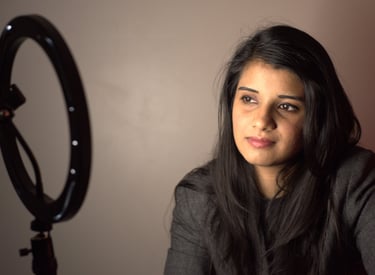 Rio looking at ring light in a sombre mood