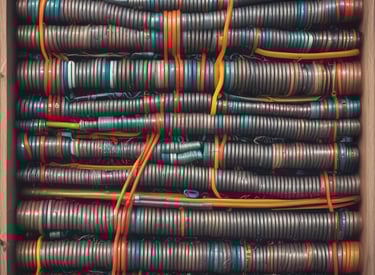 A building facade featuring several windows and multiple air conditioning units mounted on the walls. The walls are beige and slightly weathered, with visible pipes running vertically and horizontally. There are small external lamps and some foliage visible at the bottom.