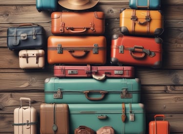 An arrangement of travel-related items including a Sony camera, an open passport with numerous stamps, flight tickets, and a pair of eyeglasses on a wooden surface.