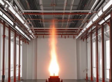 Wide view of a building’s fire sprinkler network on the ceiling.