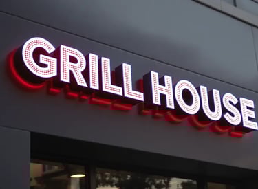 3D LED restaurant signboard glowing at night – SignageBoard.ae