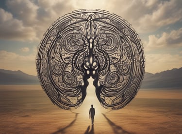 A small wooden structure with a shingled roof displays a large banner advertising psychic readings with elements like a hand, moons, and stars. To the left, a sign denotes reserved parking for a 'mystical journey' alongside a potted plant with orange flowers and a red bow on the wall.