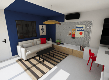 3D aménagement studio bleu