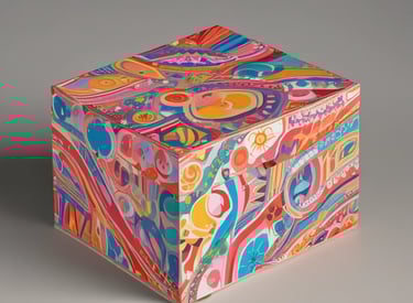 A stack of flattened and tightly packed cardboard boxes and packaging materials, displaying various printed labels, logos, and text in multiple colors. The cardboard is crumpled and layered, showing visible wear and tear, and some pieces have torn edges.