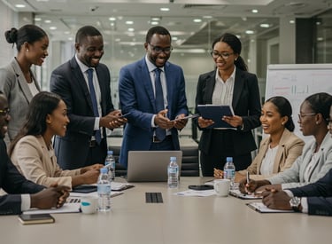 a group of business people sitting around a table