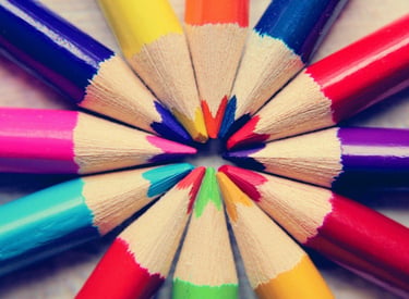 Beautifully displayed coloured pencils 