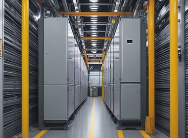 Industrial electrical installation team working on high voltage equipment in a factory setting.