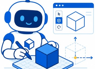 Robot diseñando y simulando modelos tridimensionales.