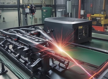Two women are engaged in a laboratory setting. They are working on an electronic project involving a circuit board and a small device placed on the table. The workspace is equipped with modern technology, and there is a laptop in use, likely for coding or data analysis. The background features blue walls with scientific patterns and equipment.