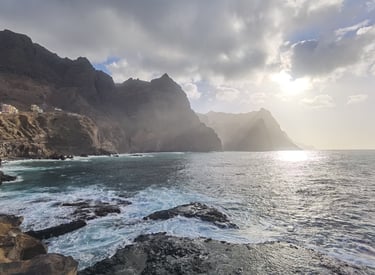 Beach and rugged cliffs on Santo Antao in Cape Verde